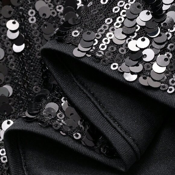 Black Preppy Women's Elegant Sequin Party Top - Picture 6 of 6